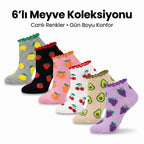Kadın Meyve Desenli Fırfırlı Soket Çorap 6'lı | Renkli Yumuşak Rahat Bilek Çorabı