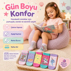 5’li Kız Çocuk Çorap Seti Deniz Kızı Unicorn Desenli Pamuklu Rahat Burunlu Renkli