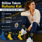 Fenerbahçe Taraftar Çorabı 6’lı Set – Sarı Lacivert FB 1907 Desenli Yetişkin Günlük Çorap