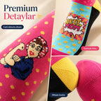 Best Mom Kadın Çorabı 36-40 Pamuklu Dikişsiz Burun Pop Art Desenli Renkli Soket Hediyelik Çorap