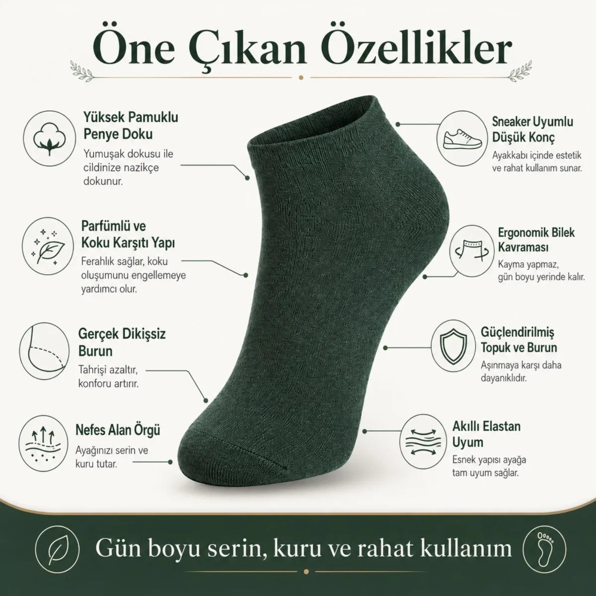 Erkek Pamuklu Patik Çorap 12'li 39-44 | Dikişsiz Burun, Koku Karşıtı, Nefes Alan Sneaker