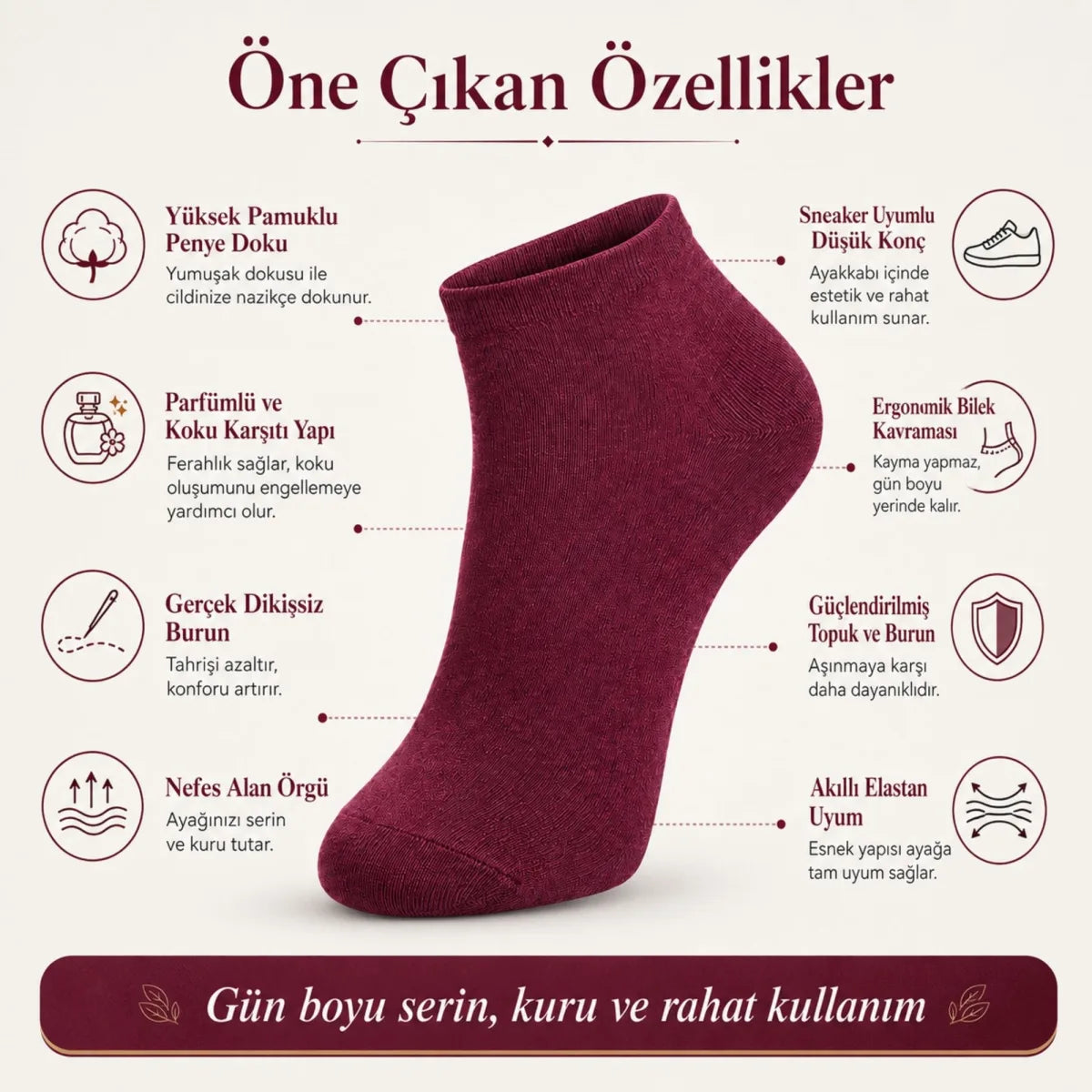 Erkek Pamuklu Patik Çorap 12'li 39-44 | Dikişsiz Burun, Koku Karşıtı, Nefes Alan Sneaker