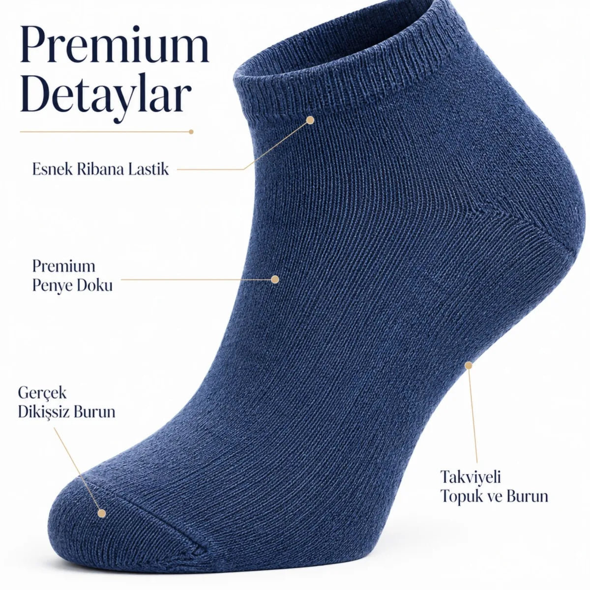 Erkek Pamuklu Patik Çorap 12'li 39-44 | Dikişsiz Burun, Koku Karşıtı, Nefes Alan Sneaker