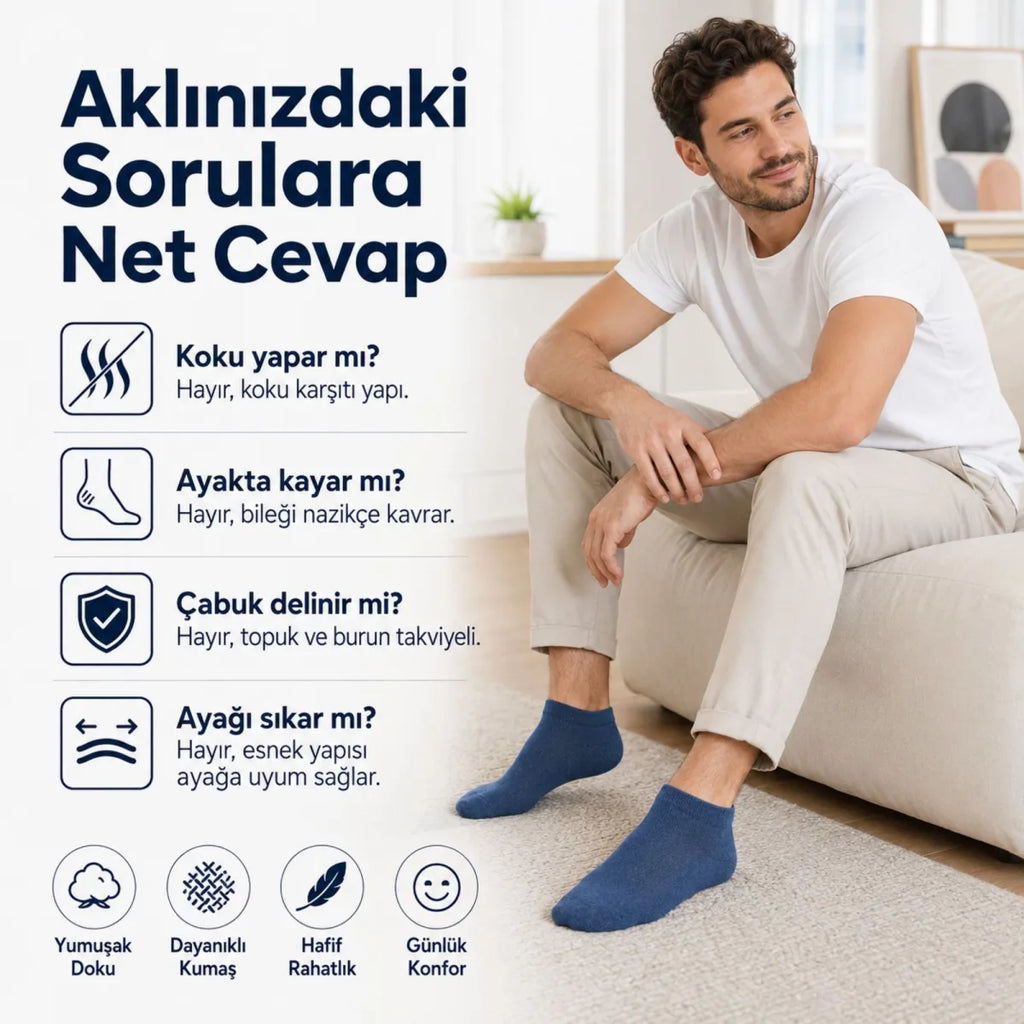 Erkek Pamuklu Patik Çorap 12'li 39-44 | Dikişsiz Burun, Koku Karşıtı, Nefes Alan Sneaker