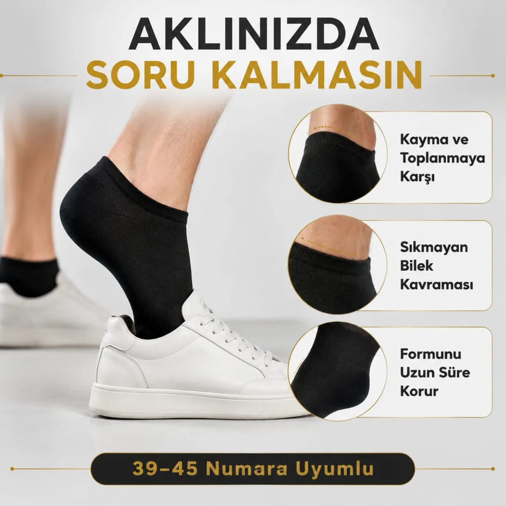 Erkek Pamuklu Patik Çorap 6’lı Paket 39-44 | Dikişsiz Burun, Koku Karşıtı, Nefes Alan Kısa Konç Sneaker Çorabı