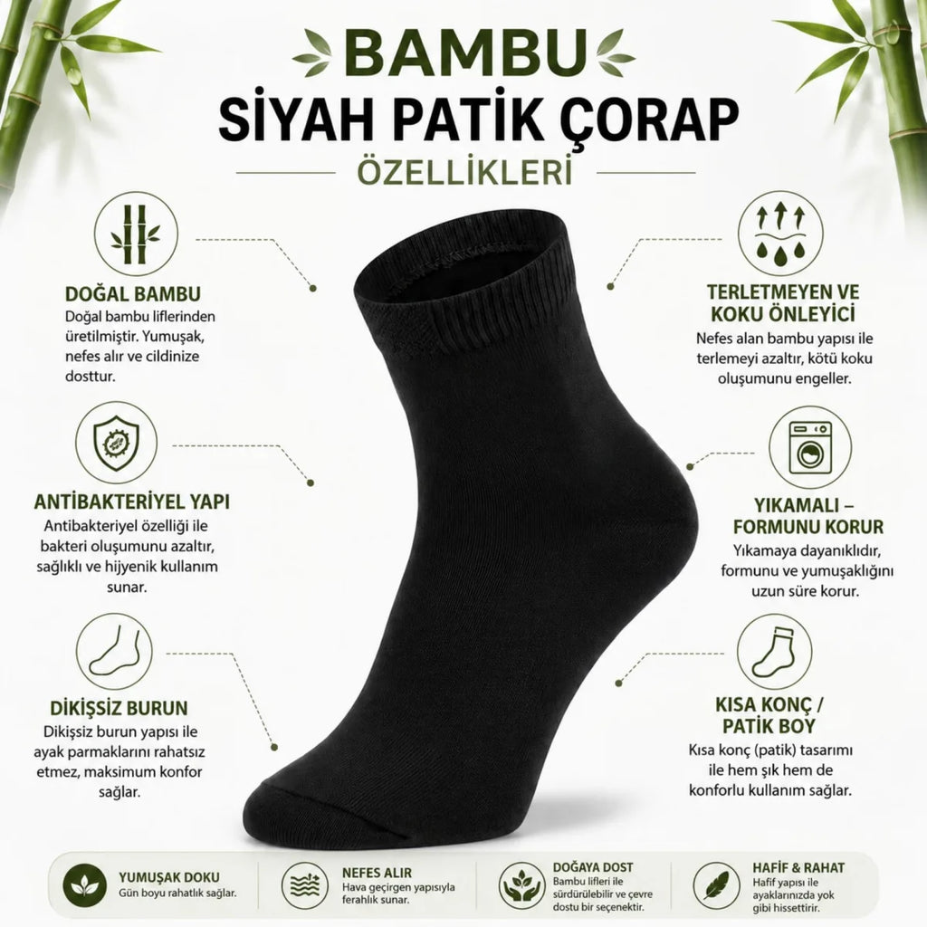Erkek Kısa Konç 6’lı Bambu Çorap 39-44 Dikişsiz Burun Nefes Alan Yumuşak Günlük Patik Çorap