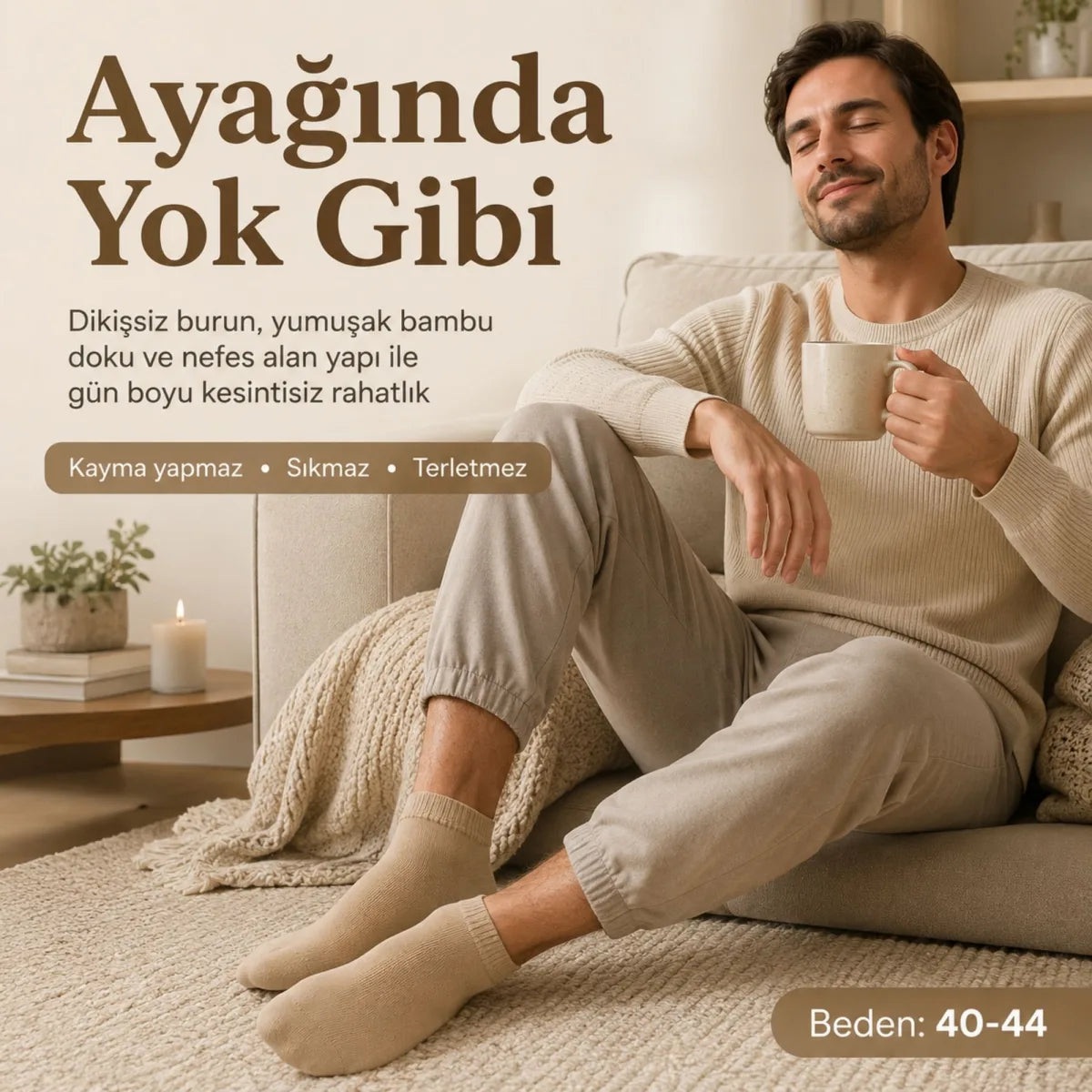 Erkek Bambu Patik Çorap 4'lü 39-44 | Dikişsiz Burun Nefes Alan Yumuşak Çok Renkli