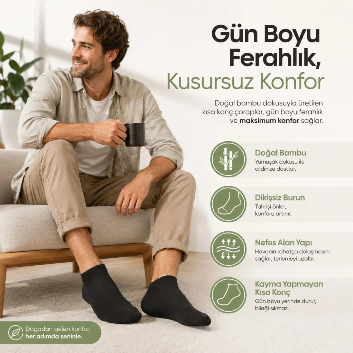 Erkek Bambu Patik Çorap 4'lü 39-44 | Dikişsiz Burun Nefes Alan Yumuşak Çok Renkli