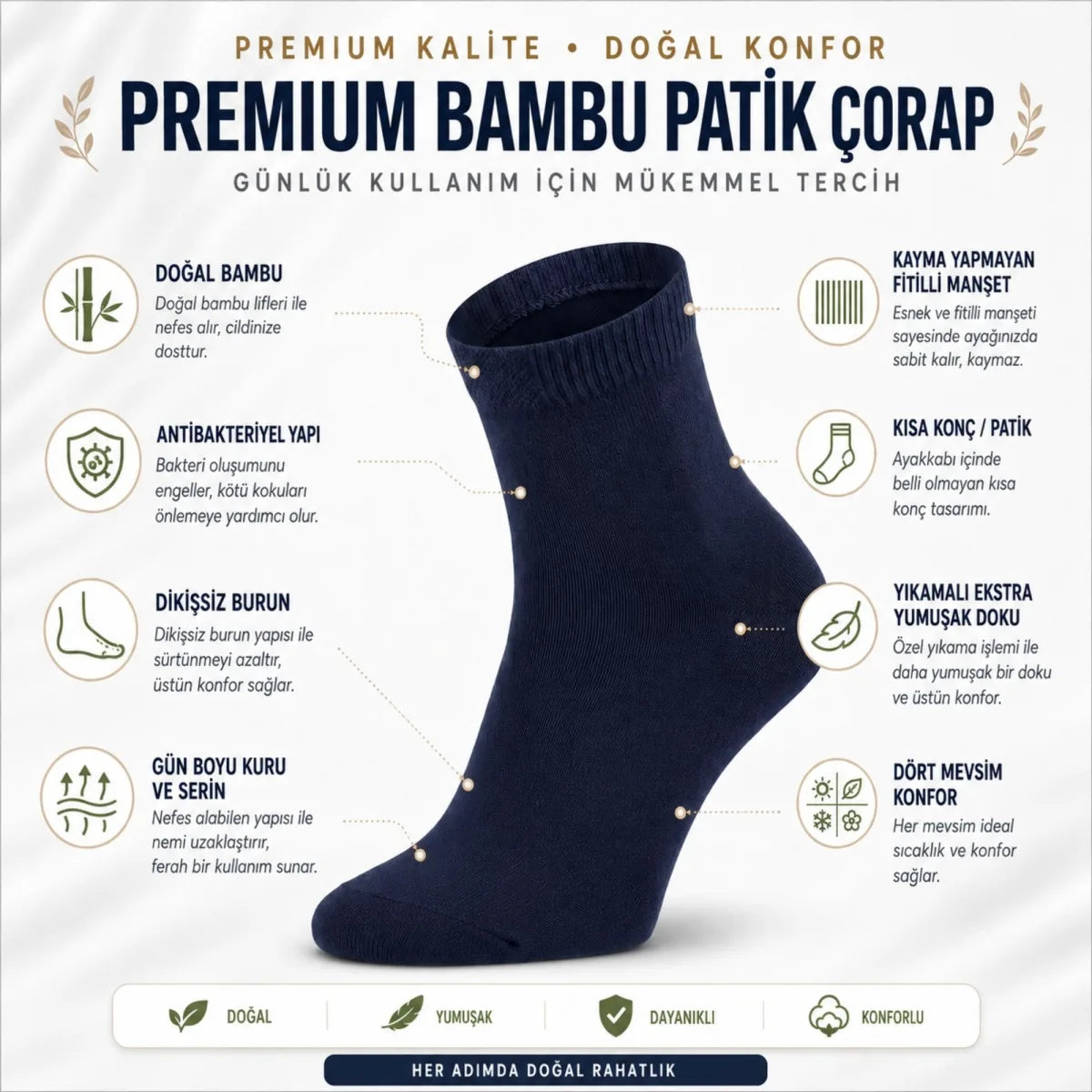 Erkek Bambu Patik Çorap 8'li 39-44 | Dikişsiz Burun Nefes Alan Yumuşak Çok Renkli