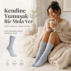 Kadın 3'lü Uyku Çorabı 37-41 | Yumuşak Fitilli Sıkmayan Esnek Uzun Soket Ev Çorabı Gri Bej