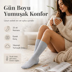 Kadın 3'lü Uyku Çorabı 37-41 | Yumuşak Fitilli Sıkmayan Esnek Uzun Soket Ev Çorabı Gri Bej