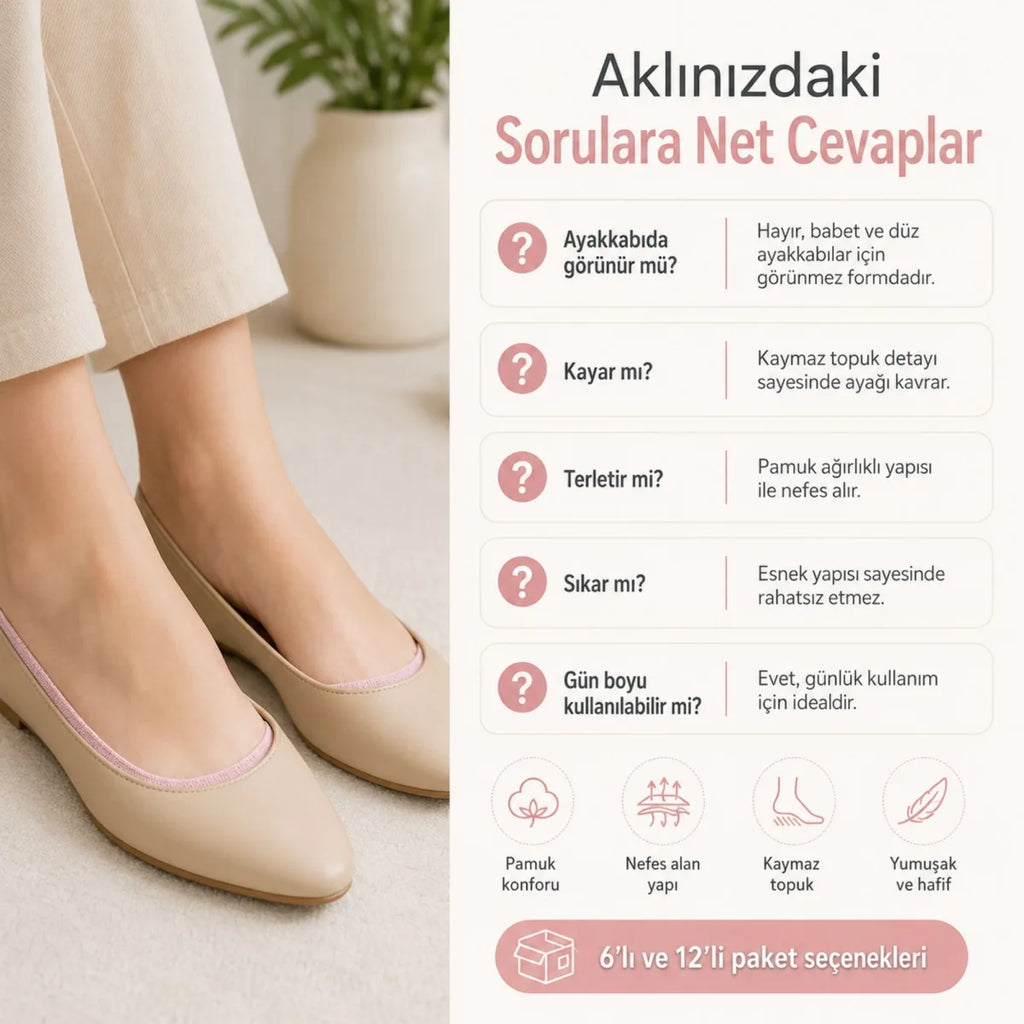Kadın Hayvan Figürlü Görünmez Babet Çorap 12'li | Pamuklu Kaymaz Topuk, Ekru Pembe Nane