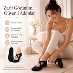 Kadın Balerin Yoga Pilates Çorabı 3'lü | Kaymaz Taban, Çapraz Bantlı, Spor Hac Umre