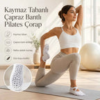 Kadın Balerin Yoga Pilates Çorabı 3'lü | Kaymaz Taban, Çapraz Bantlı, Spor Hac Umre