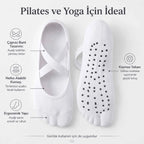 Kadın Balerin Yoga Pilates Çorabı 3'lü | Kaymaz Taban, Çapraz Bantlı, Spor Hac Umre