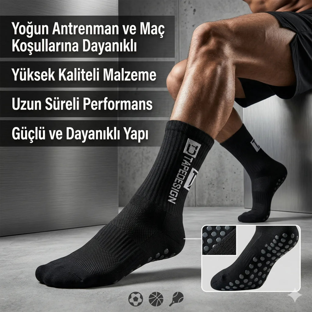 Erkek Kaydırmaz Futbol Basketbol Tenis Spor Çorap | Siyah Kaymaz Tabanlı Dikişsiz Parfümlü
