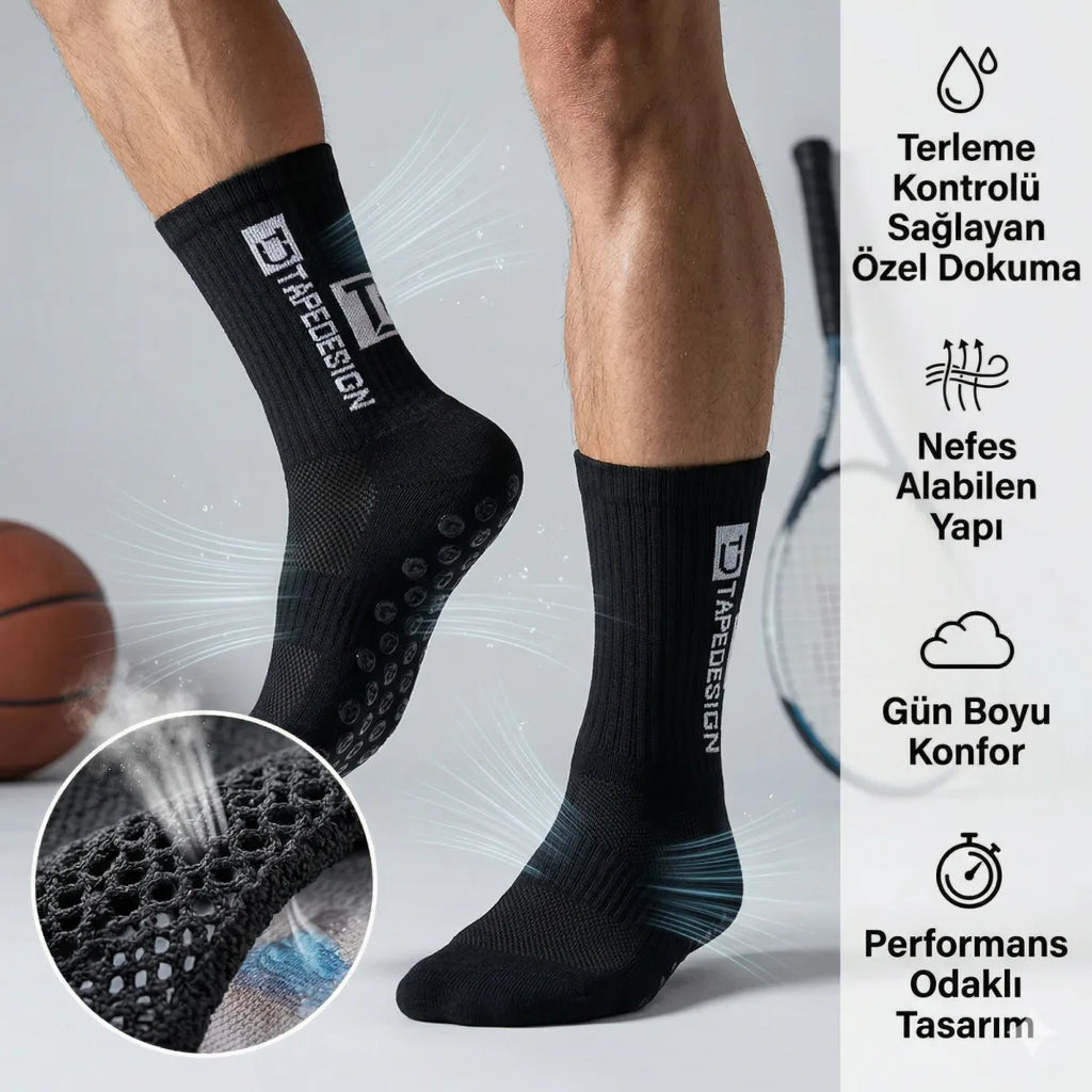 Erkek Kaydırmaz Futbol Basketbol Tenis Spor Çorap | Siyah Kaymaz Tabanlı Dikişsiz Parfümlü