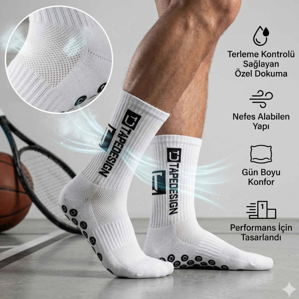 Erkek Kaydırmaz Futbol Basketbol Tenis Spor Çorap | Beyaz Kaymaz Tabanlı Dikişsiz Parfümlü