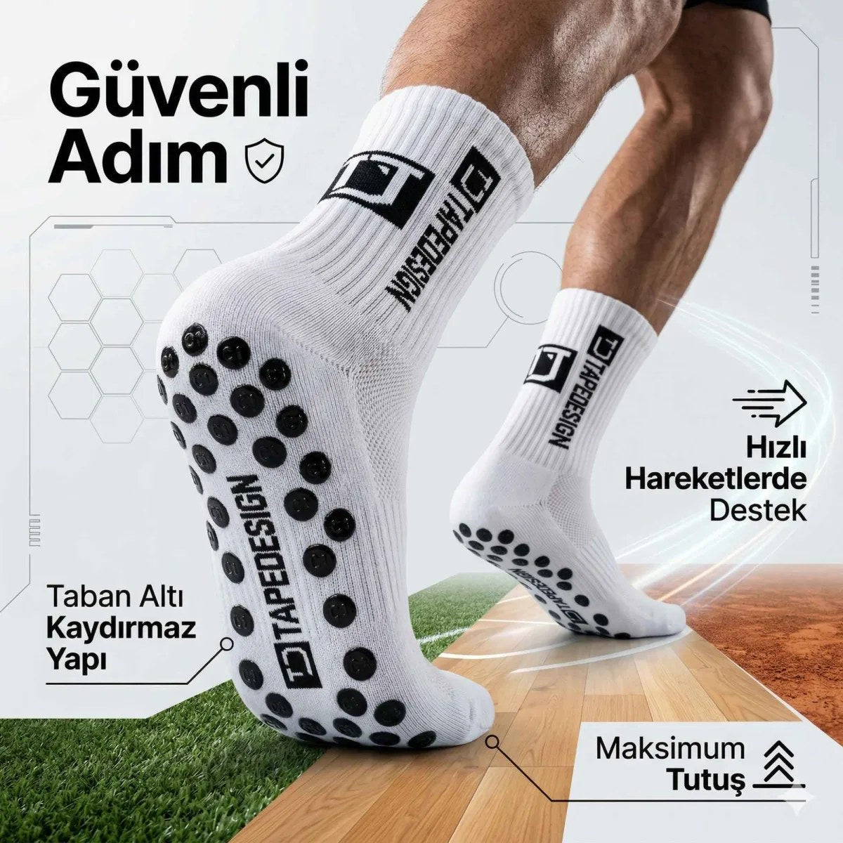 Kaydırmaz Çorap 3’lü Futbol Basketbol Tenis Erkek Spor Çorap, Beyaz, Kaymaz Çorap Tabanlı, Dikişsiz ve Parfümlü, Yüksek Kalite