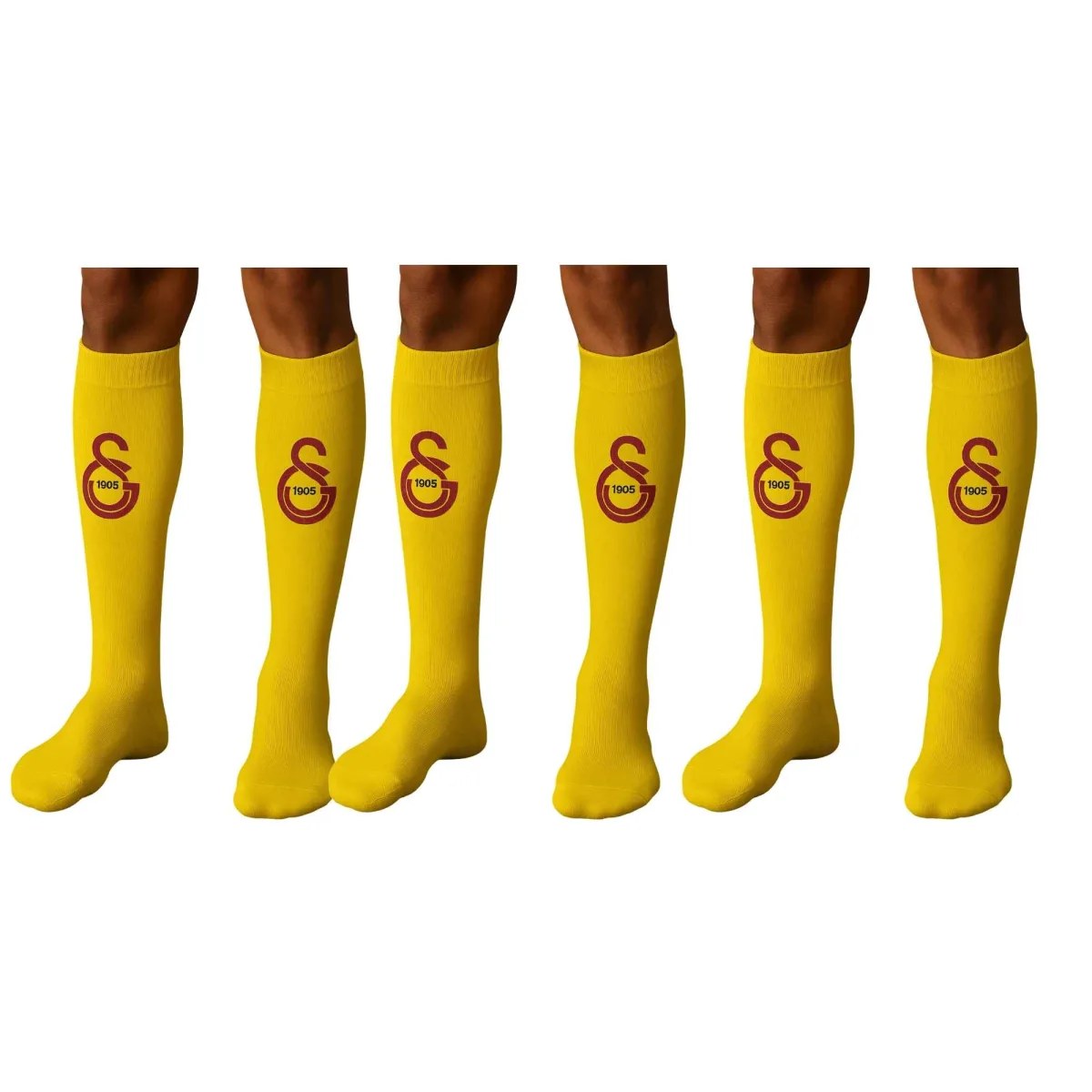 Takım Logolu 3’lü Sarı Futbol Çorabı 31-43, Unisex Uzun Konç, Dikişsiz Burun