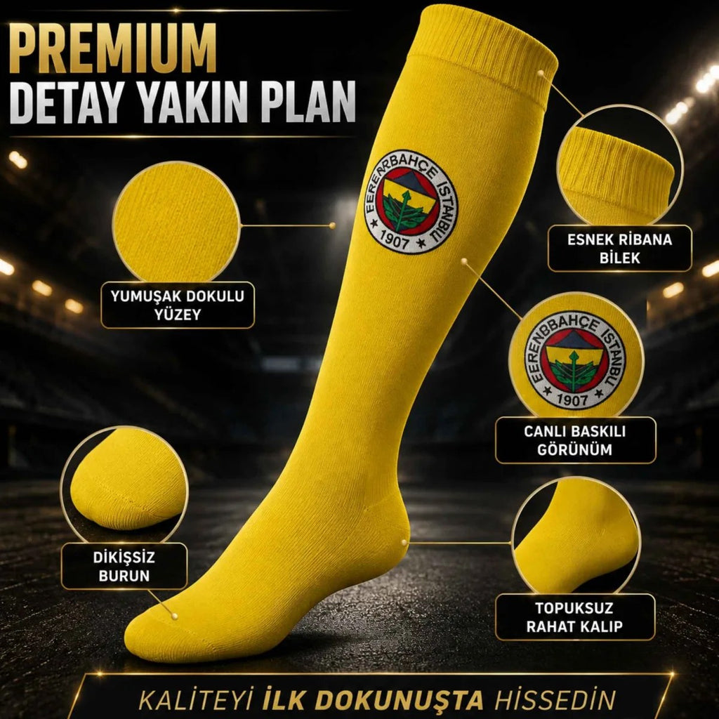 Takım Logolu 3’lü Sarı Futbol Çorabı 31-43, Unisex Uzun Konç, Dikişsiz Burun