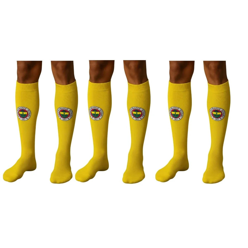 Takım Logolu 3’lü Sarı Futbol Çorabı 31-43, Unisex Uzun Konç, Dikişsiz Burun