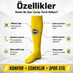 Takım Logolu Sarı Futbol Çorabı 31-43, Unisex Uzun Konç, Dikişsiz Burun