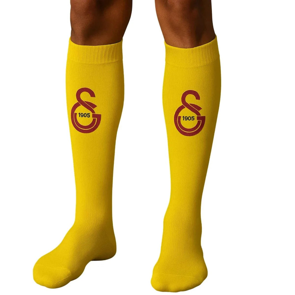 Takım Logolu Sarı Futbol Çorabı 31-43, Unisex Uzun Konç, Dikişsiz Burun