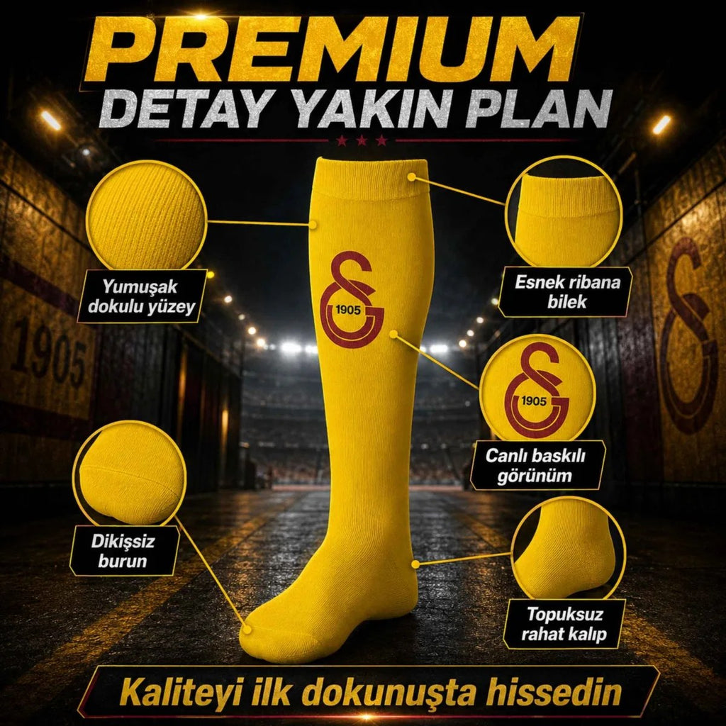 Takım Logolu Sarı Futbol Çorabı 31-43, Unisex Uzun Konç, Dikişsiz Burun