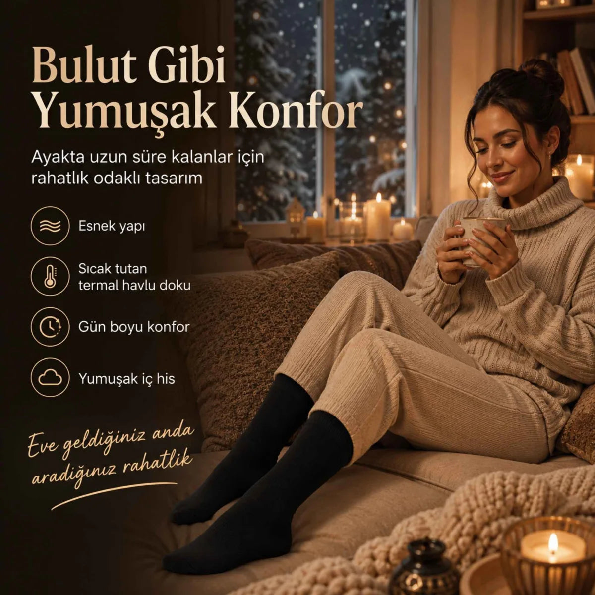 Kadın Siyah Kışlık Termal Uzun Çorap 12'li | Dikişsiz Havlu, Sıcak Tutan, Güçlü Topuk Burun