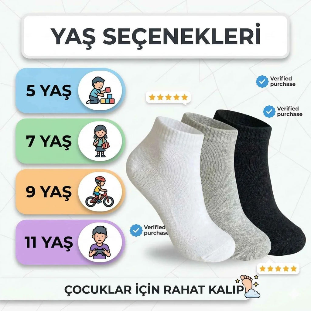 Çocuk Patik Çorap 6’lı Set – Pamuklu, Nefes Alan Günlük Kısa Çorap