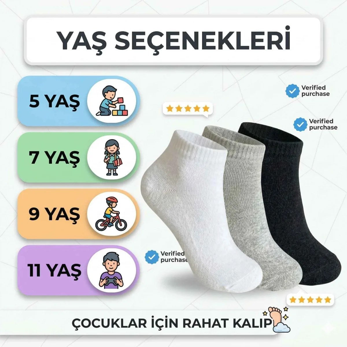 Çocuk Patik Çorap 6’lı Set – Pamuklu, Nefes Alan Günlük Kısa Çorap