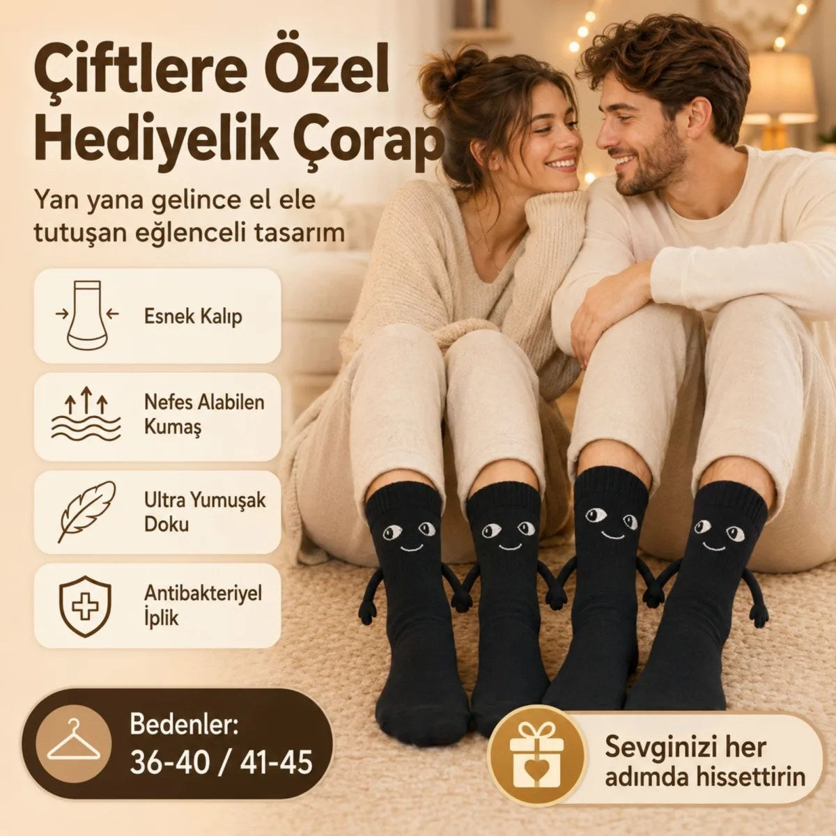 Mıknatıslı El Ele Tutuşan Çift Çorabı – Sevgiliye Özel Halay Çeken Eğlenceli Hediyelik Soket Çorap