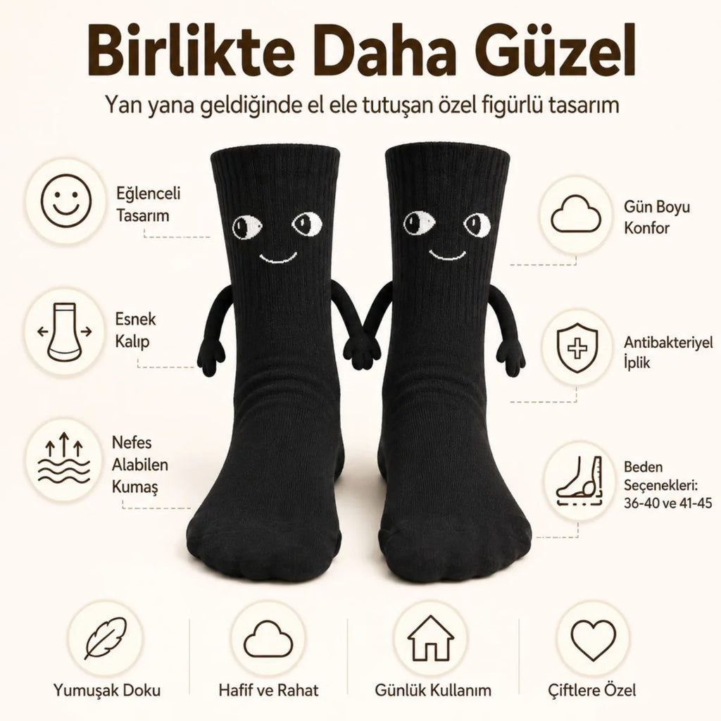 Mıknatıslı El Ele Tutuşan Çift Çorabı – Sevgiliye Özel Halay Çeken Eğlenceli Hediyelik Soket Çorap