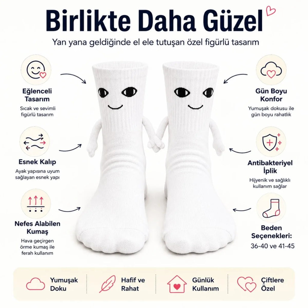 Mıknatıslı El Ele Tutuşan Çift Çorabı – Sevgiliye Özel Halay Çeken Eğlenceli Hediyelik Soket Çorap
