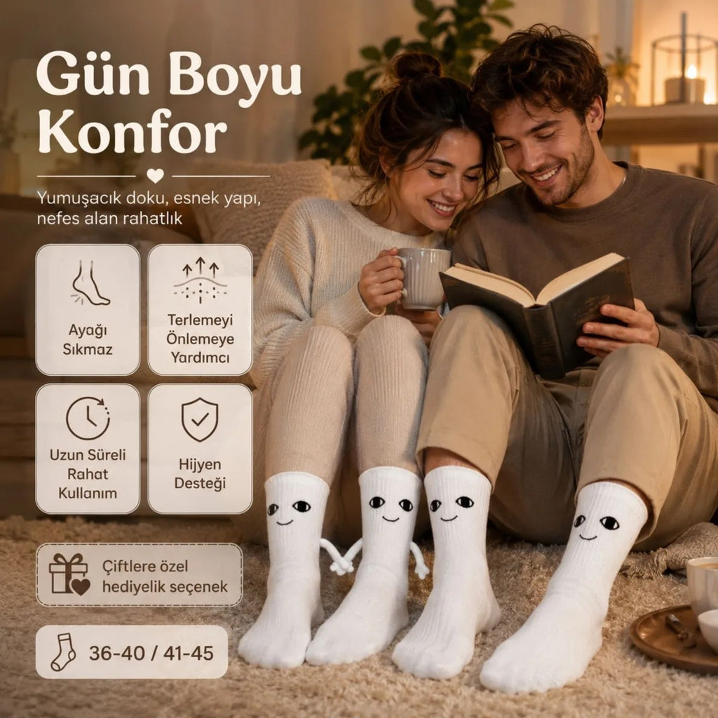 Mıknatıslı El Ele Tutuşan Çift Çorabı – Sevgiliye Özel Halay Çeken Eğlenceli Hediyelik Soket Çorap