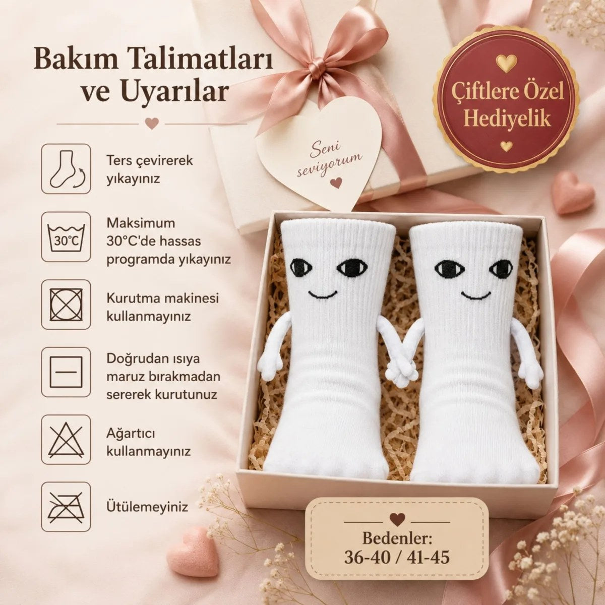 Mıknatıslı El Ele Tutuşan Çift Çorabı – Sevgiliye Özel Halay Çeken Eğlenceli Hediyelik Soket Çorap