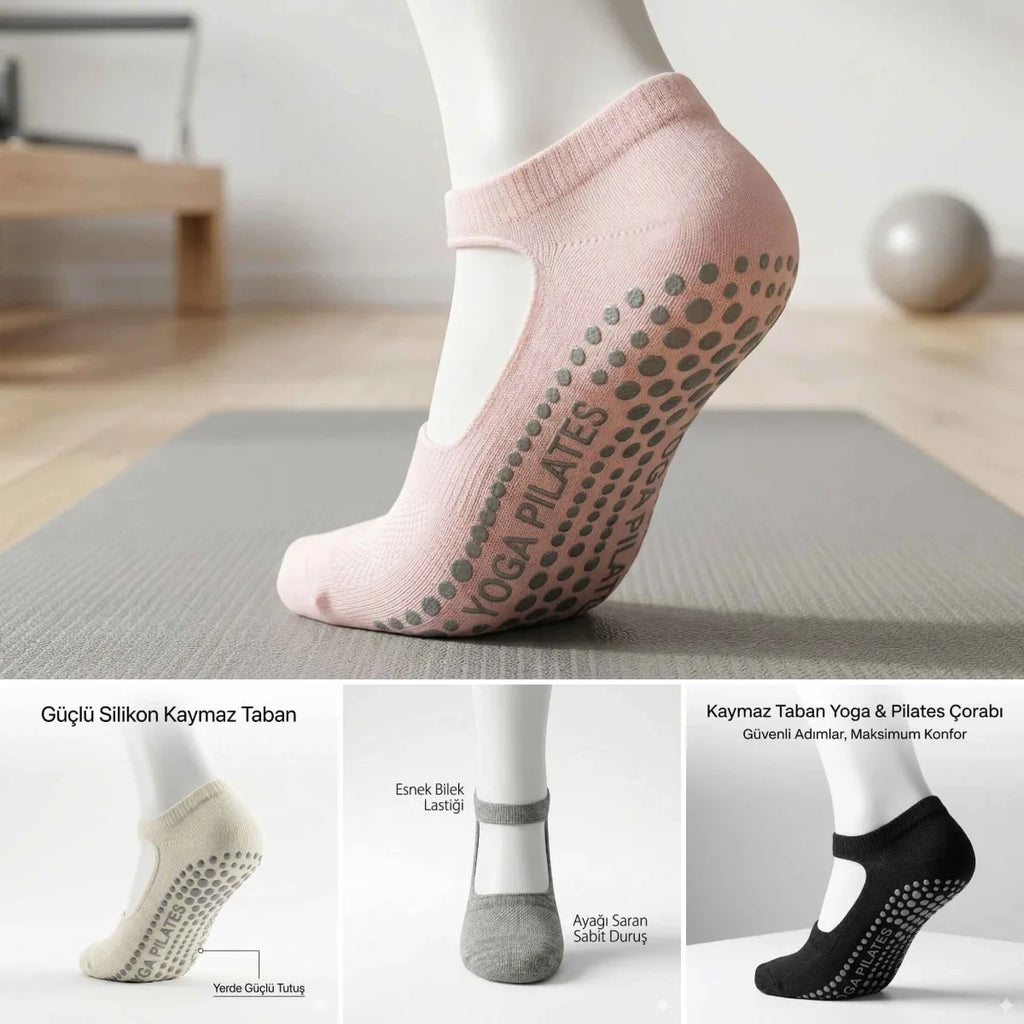 Kadın Kaymaz Yoga Pilates Çorabı 8'li | Silikon Taban, Bilek Bantlı, Ev Spor Umre, 4 Renk