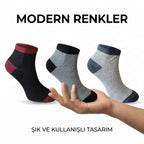 Erkek Patik Çorap 6’lı Set – Renkli Burun Topuk Detaylı Günlük Kısa Çorap