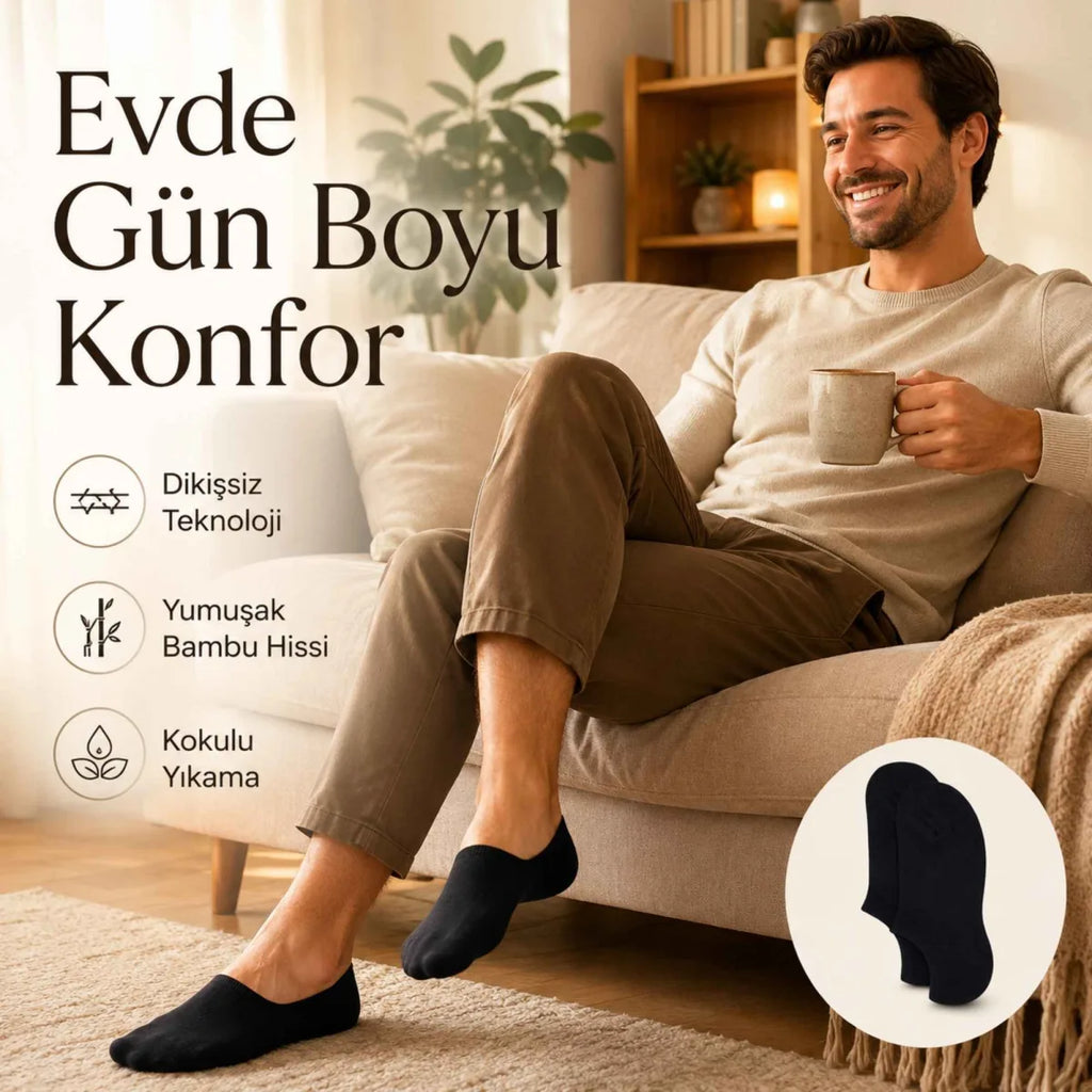 Erkek Bambu 12’li Dikişsiz Babet Çorap Siyah Beyaz Gri Görünmez Sneaker Çorap Nefes Alan Yumuşak