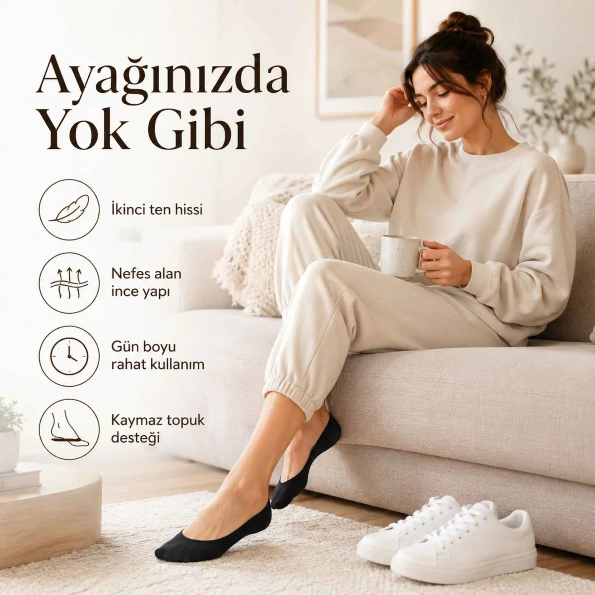 Kadın Görünmez Sneaker Babet Çorap 12'li | Geri Dönüşüm İplikli, Nefes Alan, Siyah Beyaz Gri