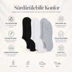 Kadın Görünmez Sneaker Babet Çorap 12'li | Geri Dönüşüm İplikli, Nefes Alan, Siyah Beyaz Gri
