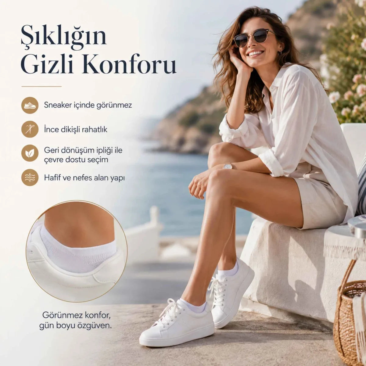 Kadın Görünmez Sneaker Babet Çorap 6'lı | Geri Dönüşüm İplikli, Nefes Alan, Siyah Beyaz Gri