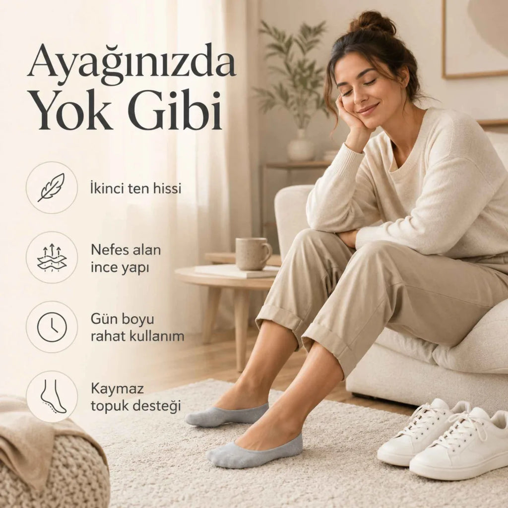 Kadın Görünmez Sneaker Babet Çorap 6'lı | Geri Dönüşüm İplikli, Nefes Alan, Siyah Beyaz Gri