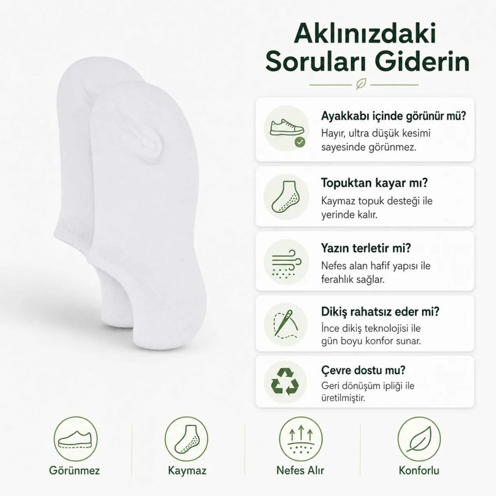 Kadın Görünmez Sneaker Babet Çorap 6'lı | Geri Dönüşüm İplikli, Nefes Alan, Siyah Beyaz Gri