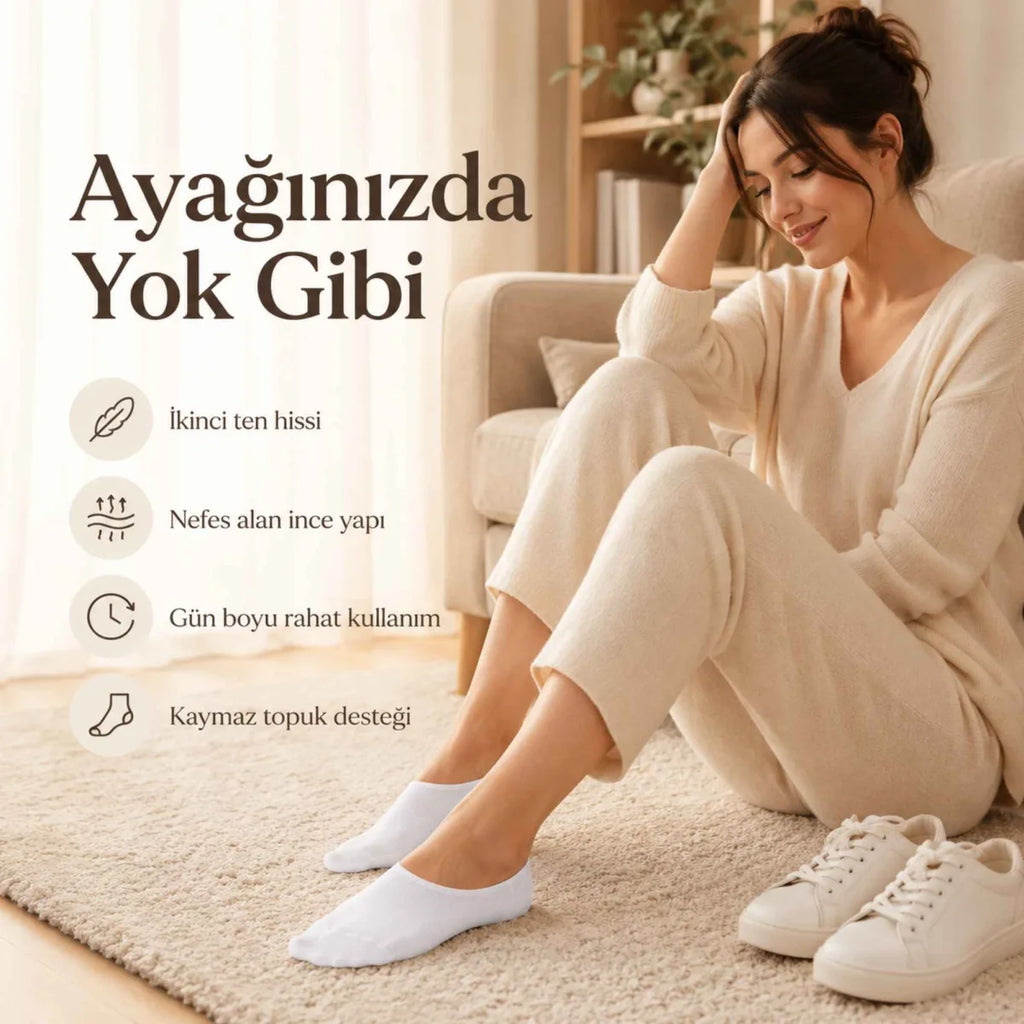 Kadın Görünmez Sneaker Babet Çorap 6'lı | Geri Dönüşüm İplikli, Nefes Alan, Siyah Beyaz Gri