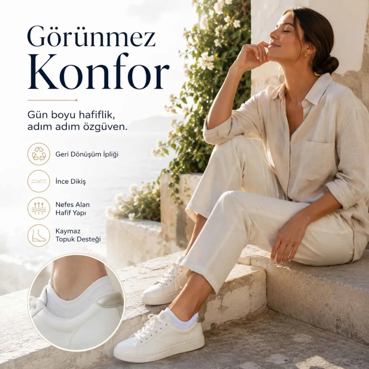 Kadın Görünmez Sneaker Babet Çorap 6'lı | Geri Dönüşüm İplikli, Nefes Alan, Siyah Beyaz Gri