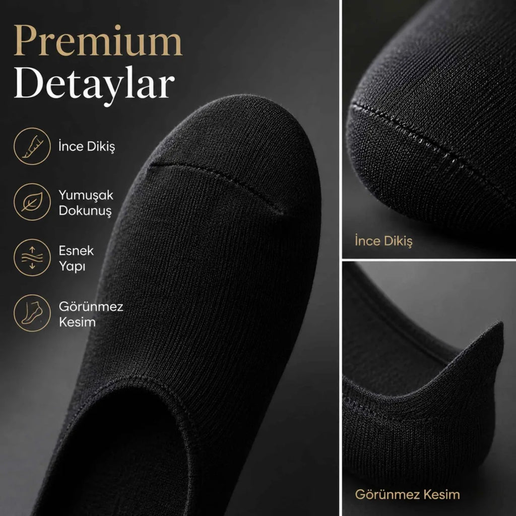 Erkek Görünmez Sneaker Babet Çorap 6'lı | Geri Dönüşüm İplikli, Kaymaz Topuk, Siyah Gri Beyaz