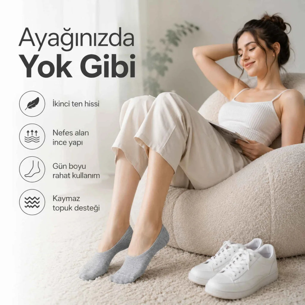 Erkek Görünmez Sneaker Babet Çorap 6'lı | Geri Dönüşüm İplikli, Kaymaz Topuk, Siyah Gri Beyaz