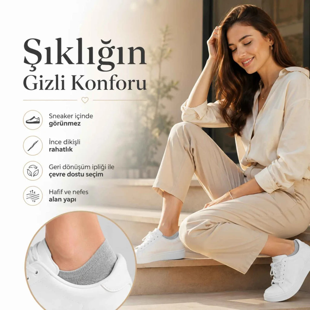Erkek Görünmez Sneaker Babet Çorap 6'lı | Geri Dönüşüm İplikli, Kaymaz Topuk, Siyah Gri Beyaz
